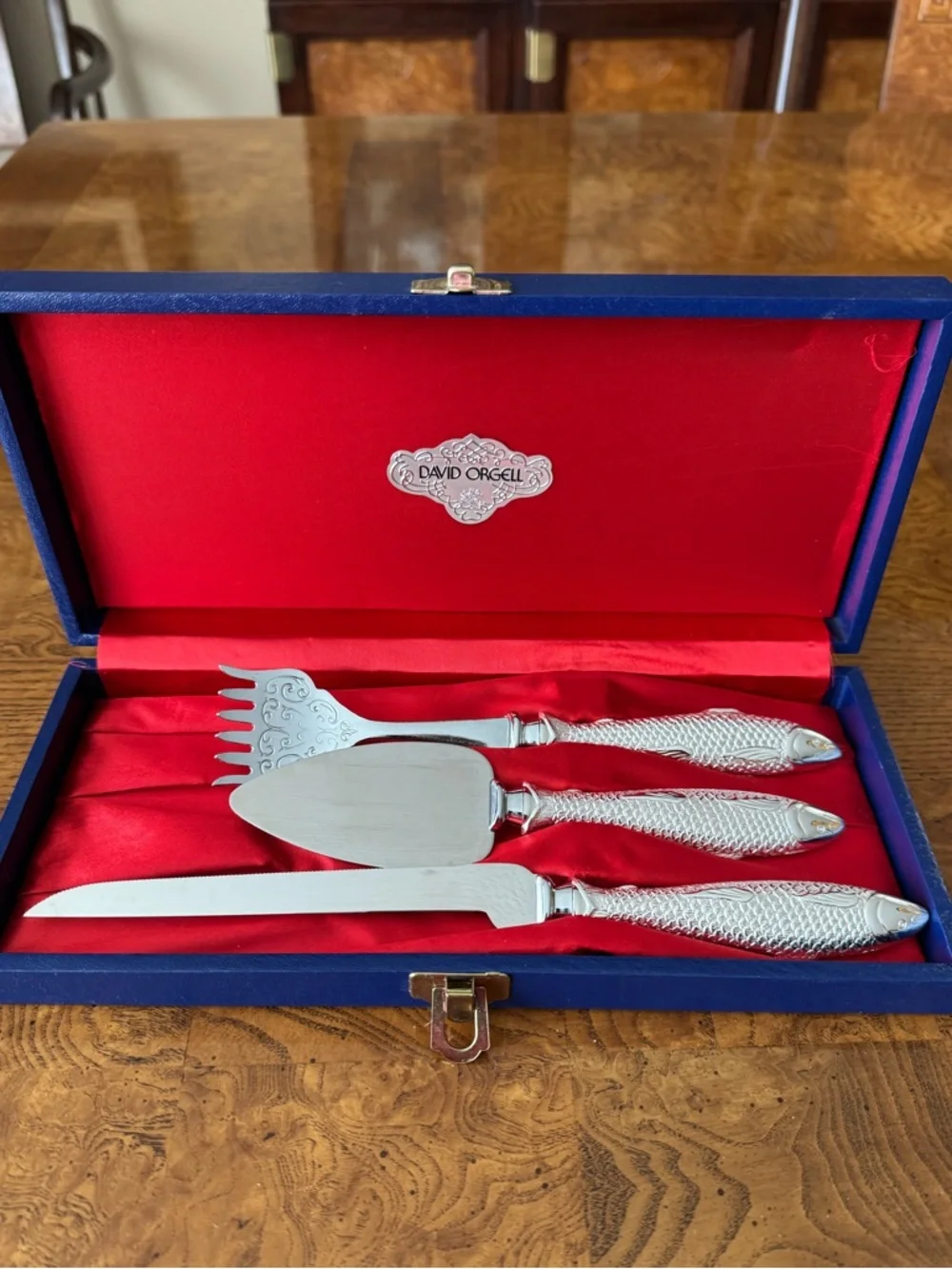 Vintage David Orgell Silver Plated 3-Piece Fish Serving Set - Japan